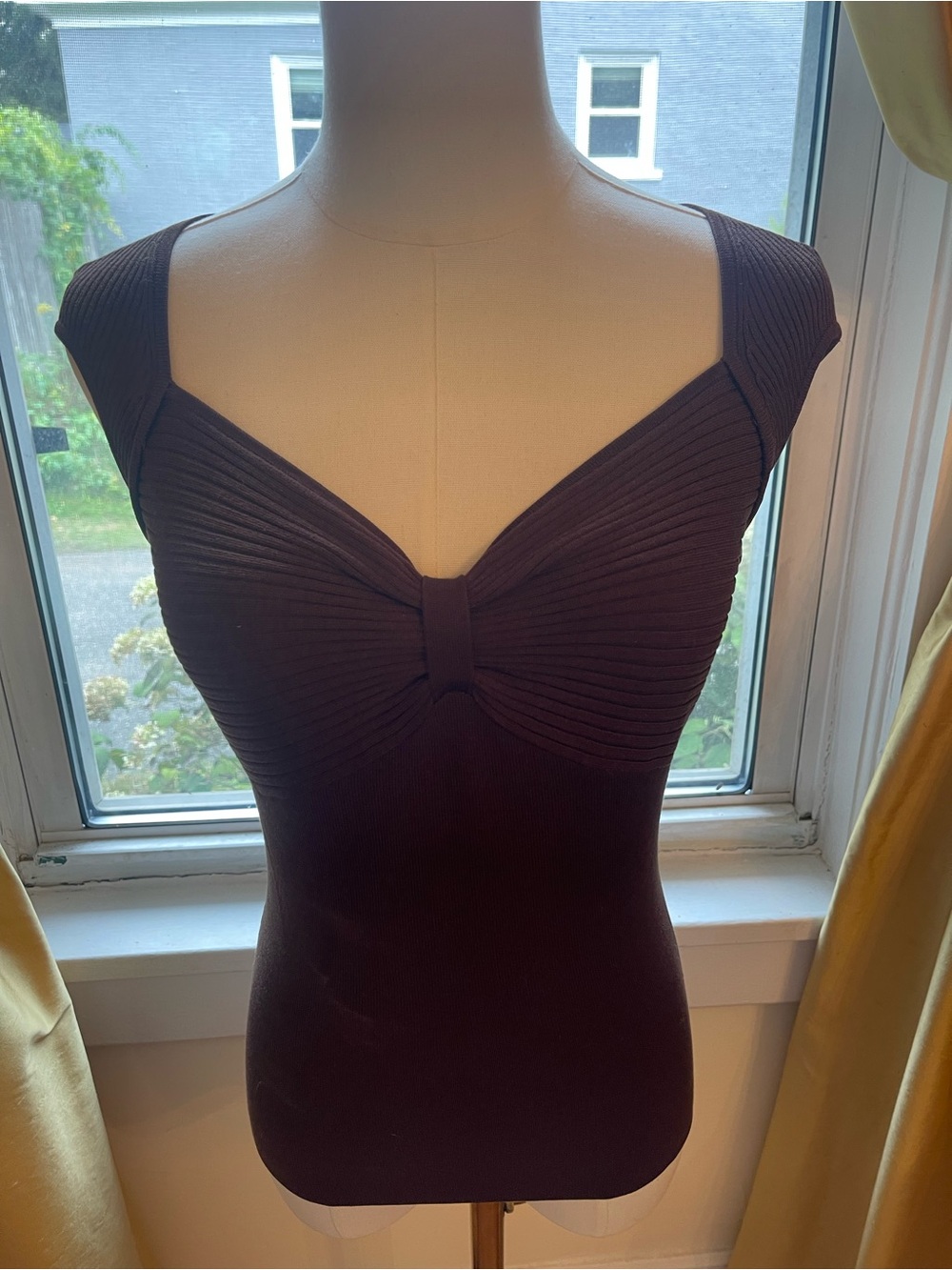 Cache Never Disappoints Women's Brown Knit Sweetheart Neck Tank Top